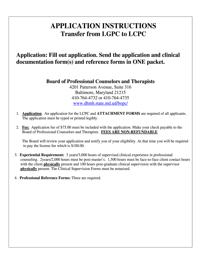  Lgpc Transfer to Lcpc Application Maryland 2008-2024