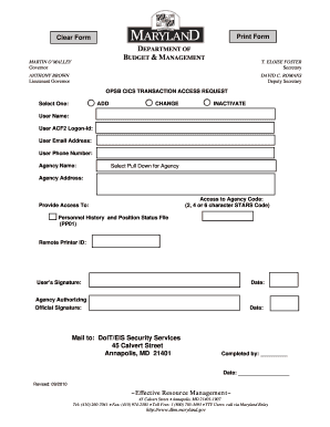 OPSB CICS Transaction Form and Instructions 130 KB, PDF Dhmh Maryland