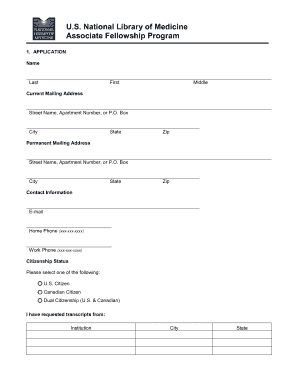 NLMAssociateFellowsProgramApplicationform Application Form Nlm Nih