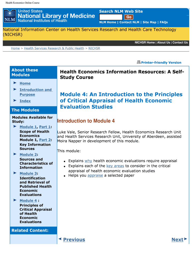 Health Economics Printable Version Module 4 National Library of  Form
