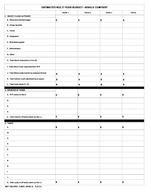 ESTIMATED MULTI YEAR BUDGET SINGLE COMPANY  Form