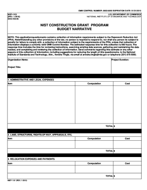 NIST CONSTRUCTION GRANT PROGRAM  Form