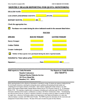 Monthly Dealer Reporting for Quota Monitoring Form PDF