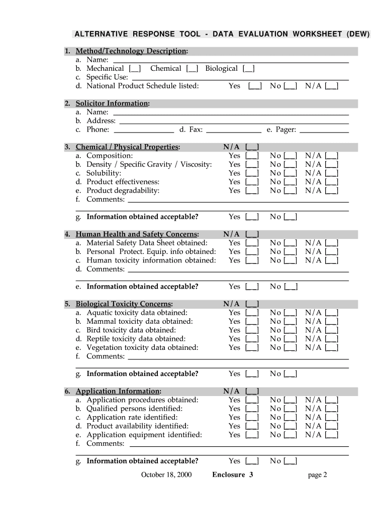 Alternative Response Tool Data Evaluation Worksheet DEW  Form