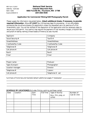 Application for Photography or Filming Permit National Park Service Nps  Form