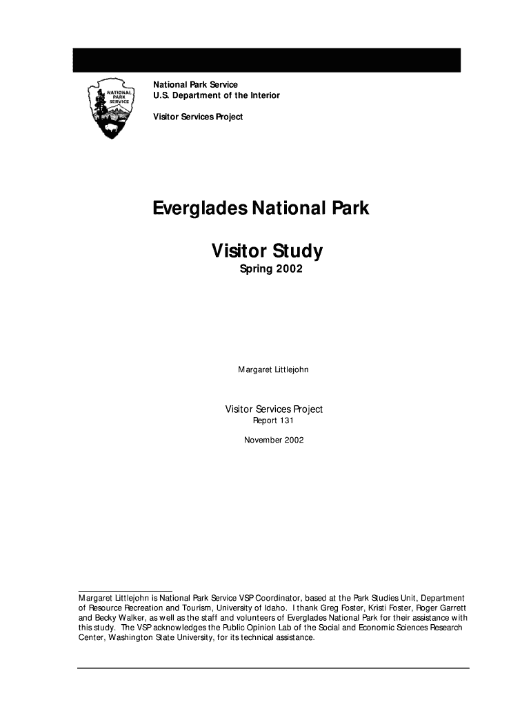 Everglades National Park Visitor Study National Park Service Nps  Form