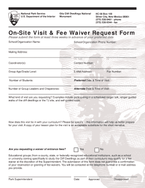 Visit and FeeWaiver Request Form National Park Service Nps