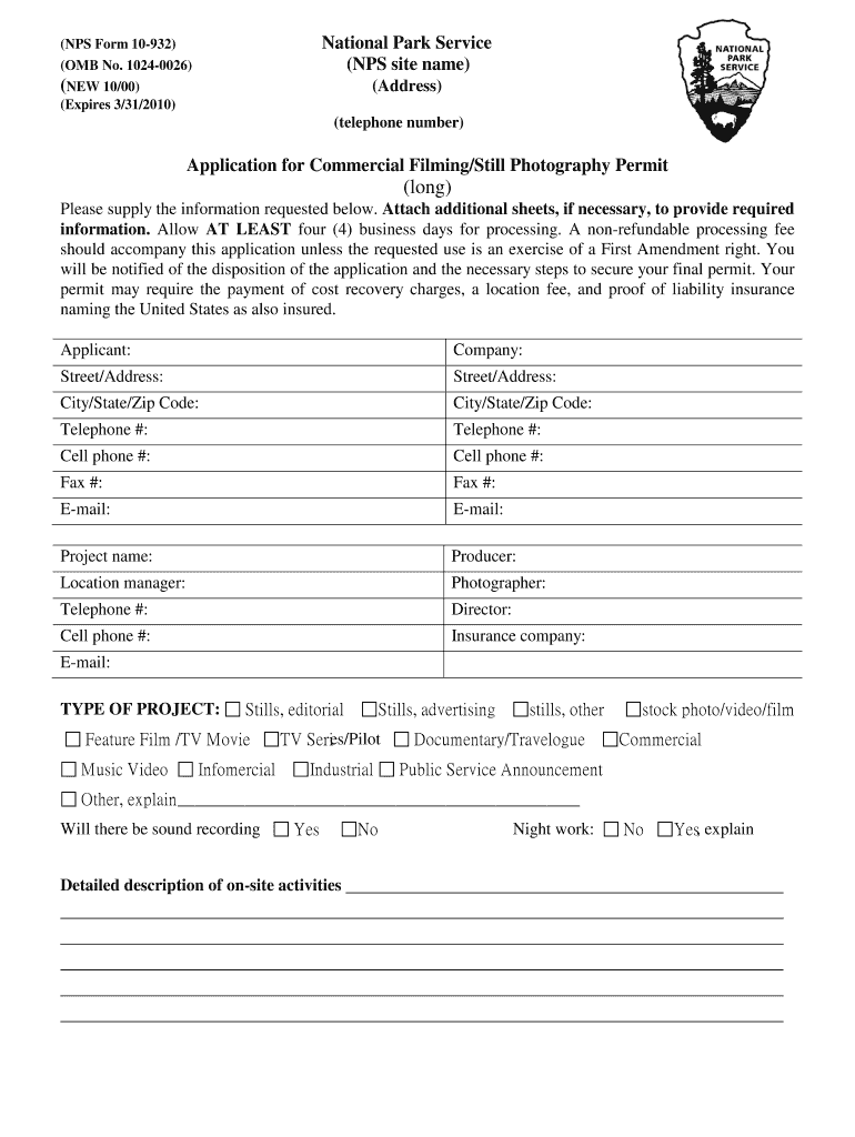 NPS Form 10 932 OMB No Nps