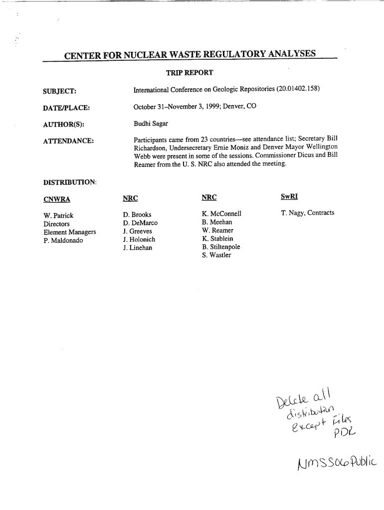 DOE International Conference on Geologic Repositories NRC Pbadupws Nrc  Form