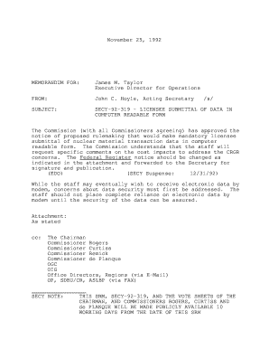 SECY 92 319 LICENSEE SUBMITTAL of DATA in COMPUTER READABLE FORM Pbadupws Nrc