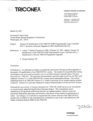 Nuclear 1E Qualification of TRICON TMR Programmable Logic Controller PLC Inclusion of Recent Upgrades in NRC Qualification Revie  Form