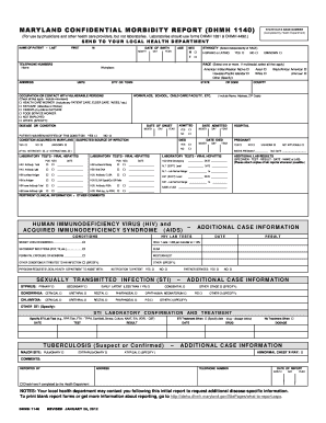 Maryland Confidential Morbidity Report  Form