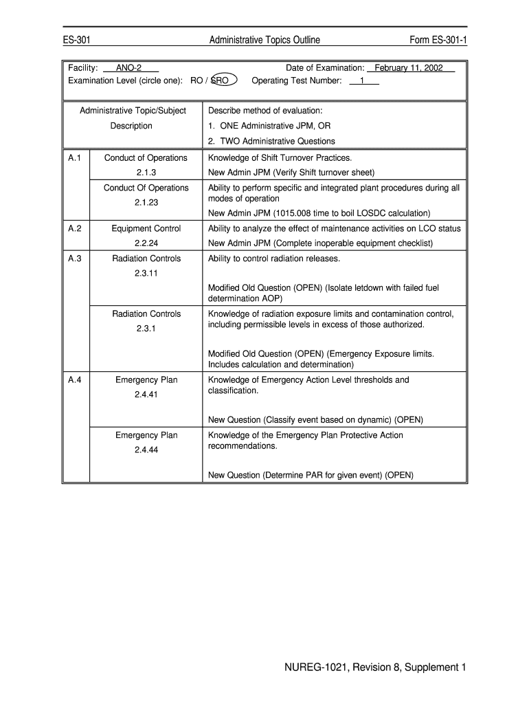 ANO2 2 Draft SRO Admin Question Outline and Questions Pbadupws Nrc  Form