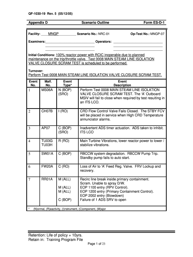 Proposed Scenarios for the Monticello Initial Examination February Pbadupws Nrc  Form