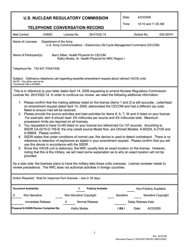 Record of Conversation Form