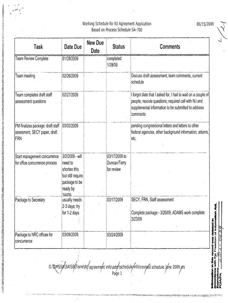 Working Schedule for NJ Agreement Application  Form