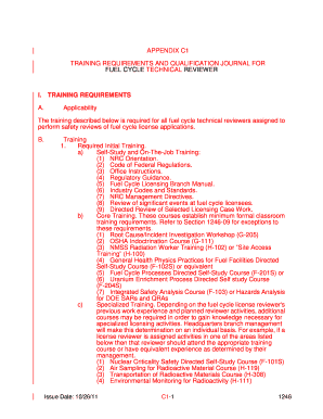 IMC 1246, Appendix C1, &quot;Training Requirements and Qualification Journal for Fuel Cycle Technical Reviewer &quot; Pbadupws N  Form