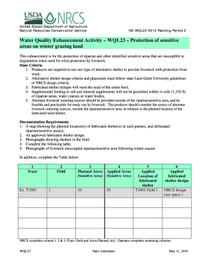 NE WQL23 Protection of Sensitive Areas on Winter Grazing Land;CSP;Water Quality Enhancement Activity;State Criteria NE WQL23 Pro  Form