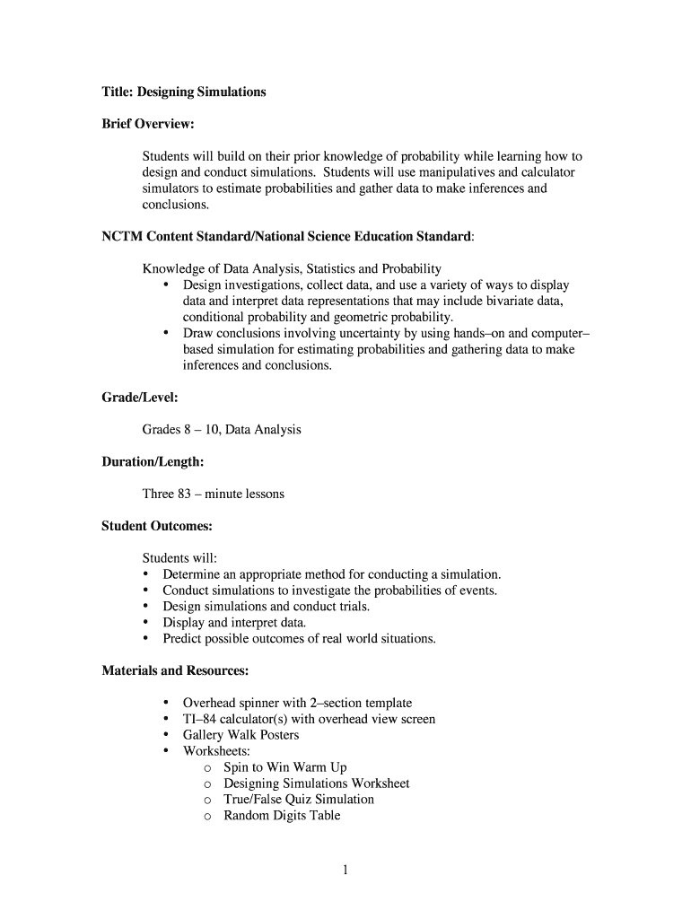 Designing Simulations DOC Nsa  Form