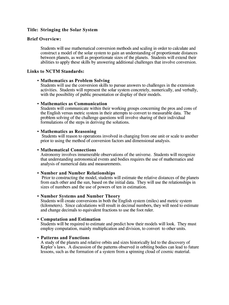 Title Stringing the Solar System Brief Overview Students Will Use Nsa  Form