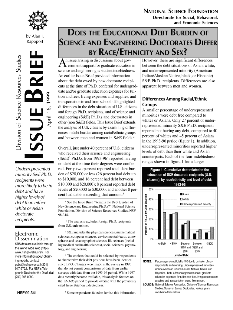 Does the Educational Debt Burden of S&amp;E Doctorates Differ by RaceEthnicity and Sex? Issue Brief Nsf  Form