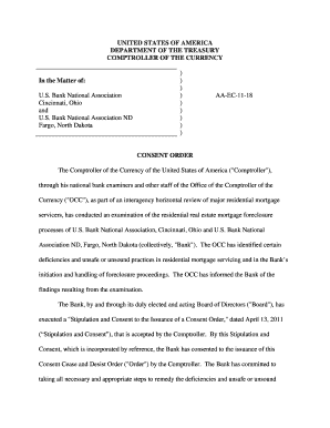 Comptroller of the Currency Consent Order Aa Ec 11 18 in the Matter of Us Bank National Association Form