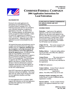 3206 0131 COMBINED FEDERAL CAMPAIGN Application Instructions for Local Federations BACKGROUND Enclosed is the Model Application   Form
