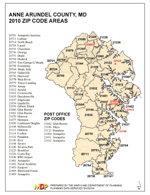 Anne Arundel County Zip Codes Map  Form