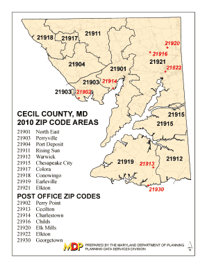 Cecil County, Md Zip Code Areas Maryland Department of Planning Maryland  Form