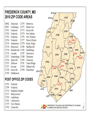 Frederick County Zip Code Map  Form