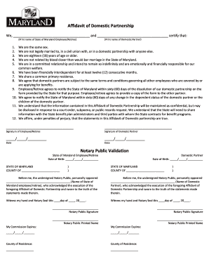 Affidavit of Domestic Partnership  Form