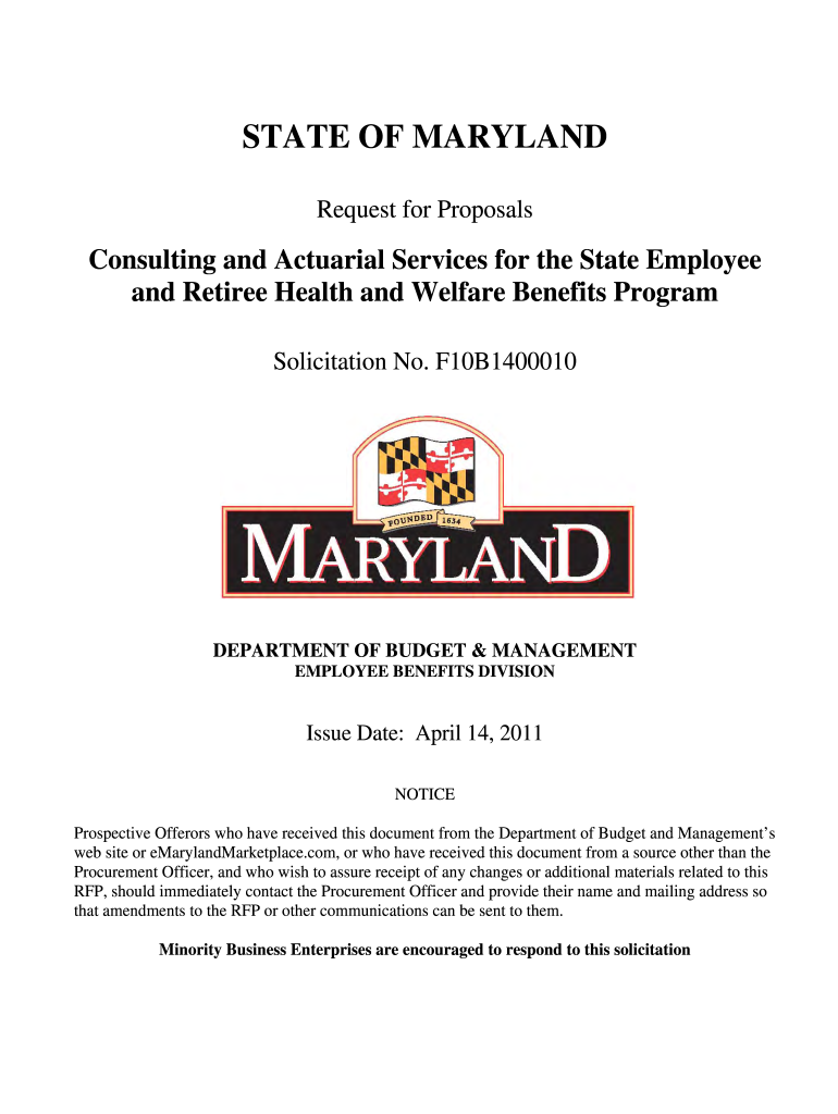 Solitication Nr F10B1400010 Consulting and Actuarial Services for the Dbm Maryland  Form