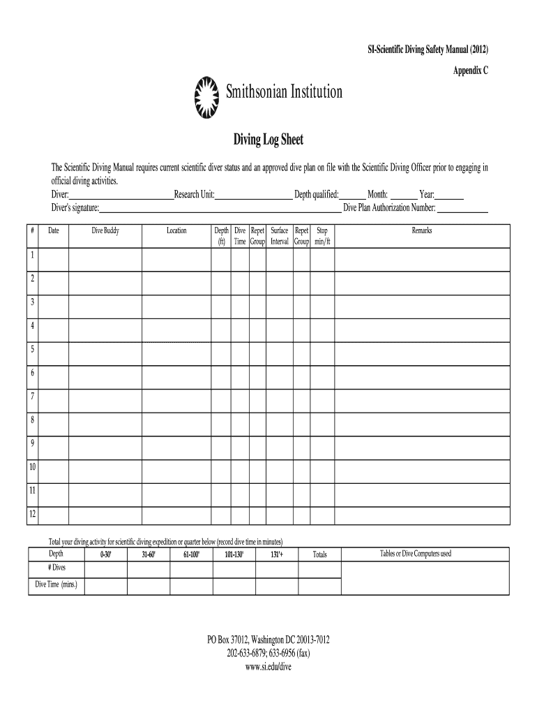 Army Dive Log  Form