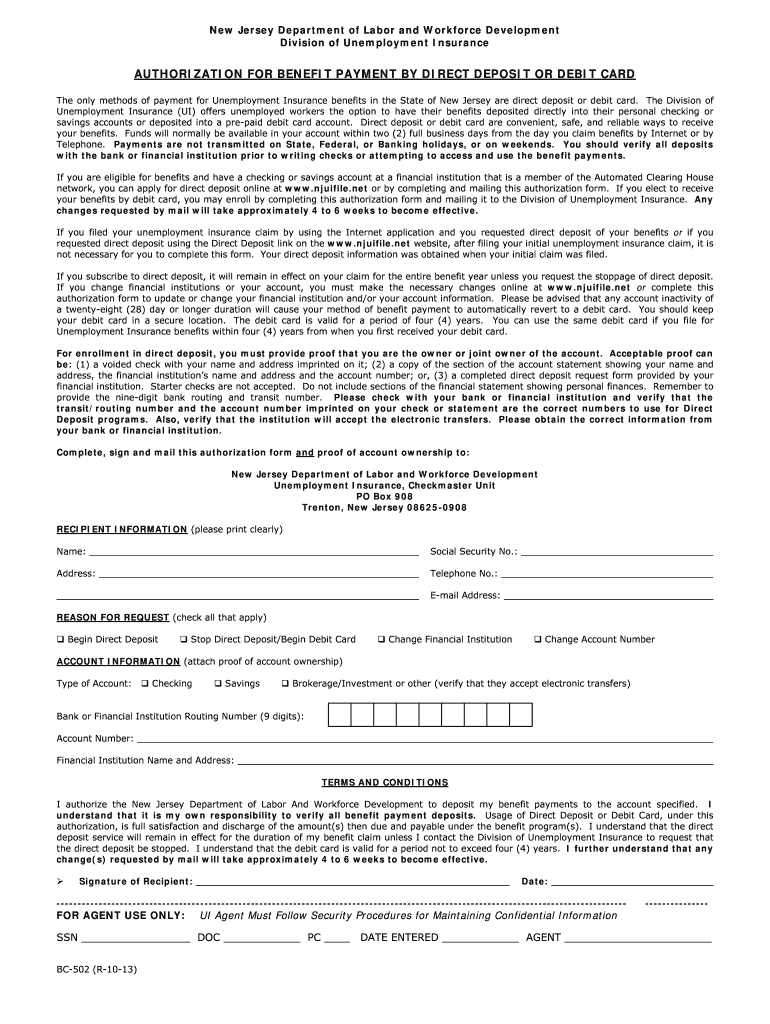  Nj Online Bc 502r 10 13 Form 2019