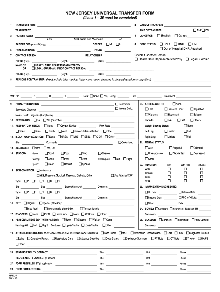 New Jersey Universal Transfer Form