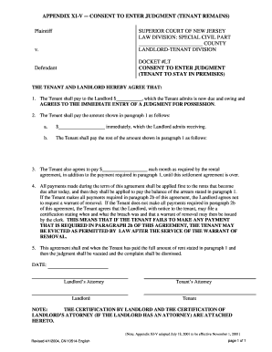 Consent to Enter Judgment Tenant Remains Form