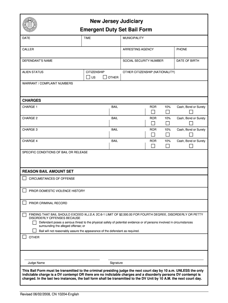 Blank Bail Sheet Form