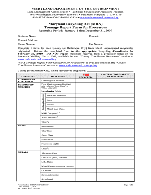 Mra Tonage Reporting Forms for Md