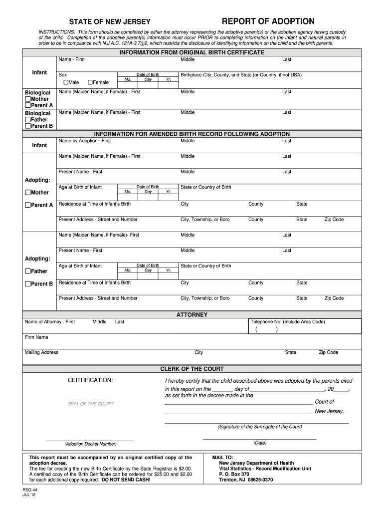  Adoption Papers Nj PDF 2012