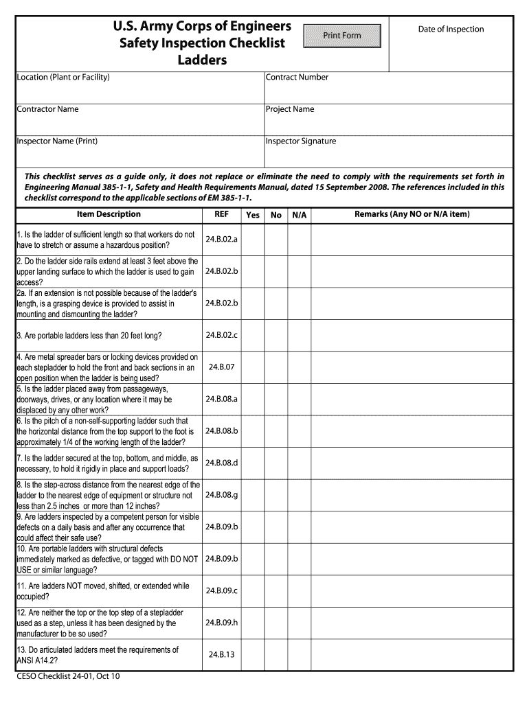 Ladder Inspection Form Template Excel