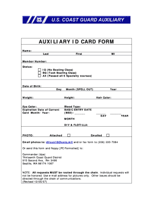 Coast Guard Auxiliary ID Card  Form
