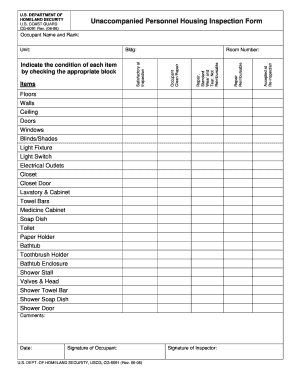 Dorm Inspection Checklist  Form