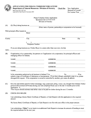  Renew Indiana Timber License Form 2003