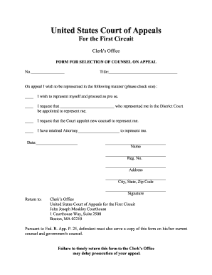 Form for Selection of Counsel on Appeal First Circuit Ca1 Uscourts