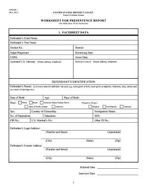 Presentence Investigation Report  Form