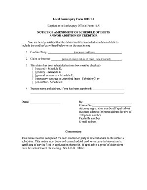 Local Bankruptcy Form 1009 1 1 Notice of Amendment Cob Uscourts