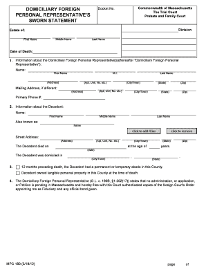 Foreign Personal Represenative Massachusetts Form