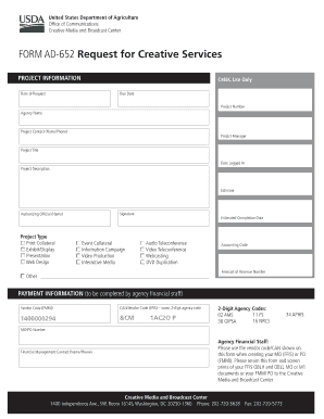 FORM AD 652 Request for Creative Services Office of the Chief Ocio Usda