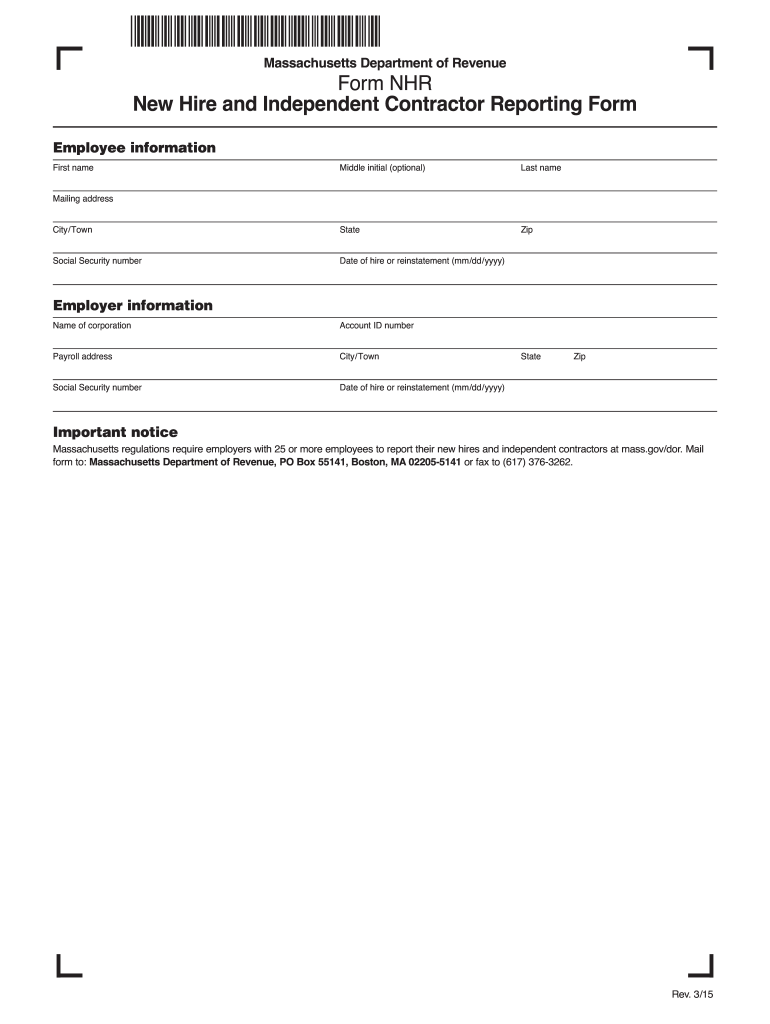  Form NHR Massachusetts New Hire and Independent  Mass Gov 2010