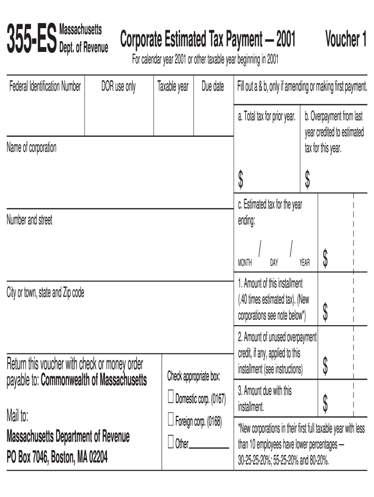  Massachusetts Department of Revenue Form 355 Es 2020